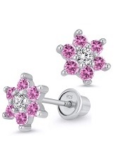 outstanding flower pink cubic zirconia sterling silver birthstone baby earrings
